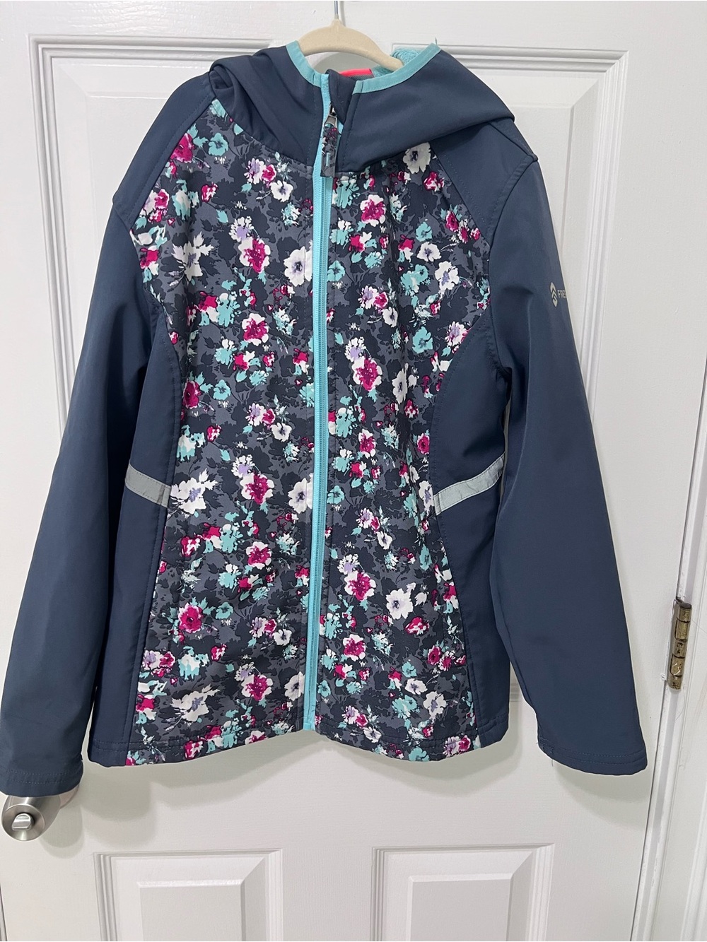 Free Country Aqua Fleece Hoodie with Coral Accent